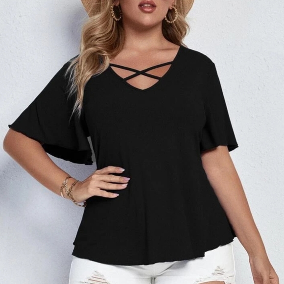 SHEIN Tops - SHEIN Women's Criss-cross Tailored Waistline Tee
